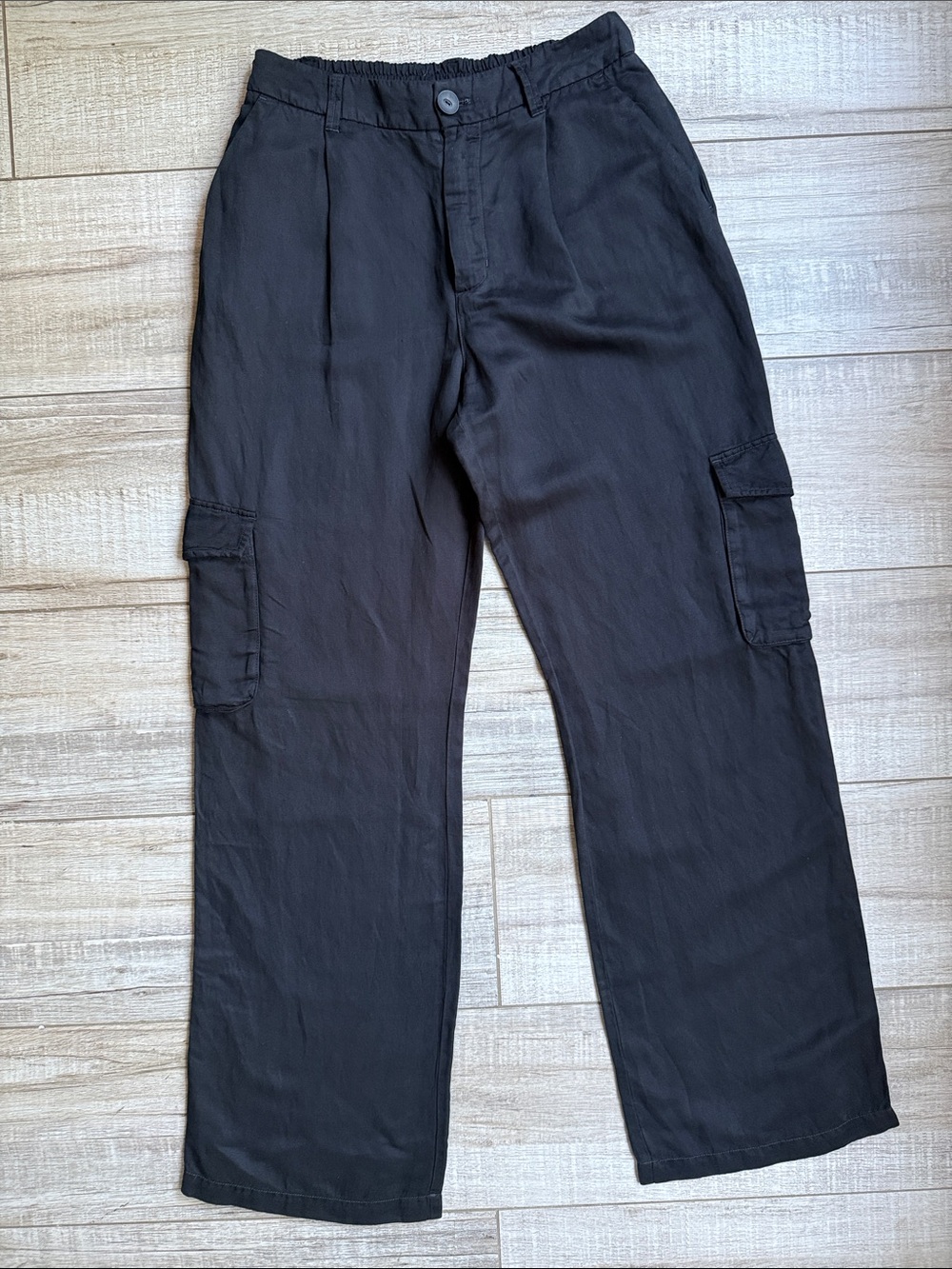 Bella Dahl Linen Blend Wide Leg Cargo Pants Black XS